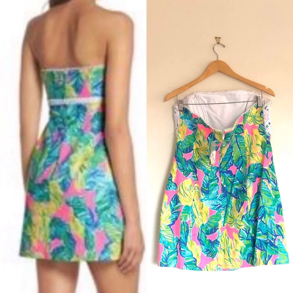 Lilly Pulitzer Pink Sunset Local Flavor Brynne Strapless Mini A-Line Dress - Picture 8 of 9